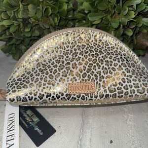 Consuela Kit Medium Cosmetic Bag Case - Gold Leopard Print Top Zip NWT